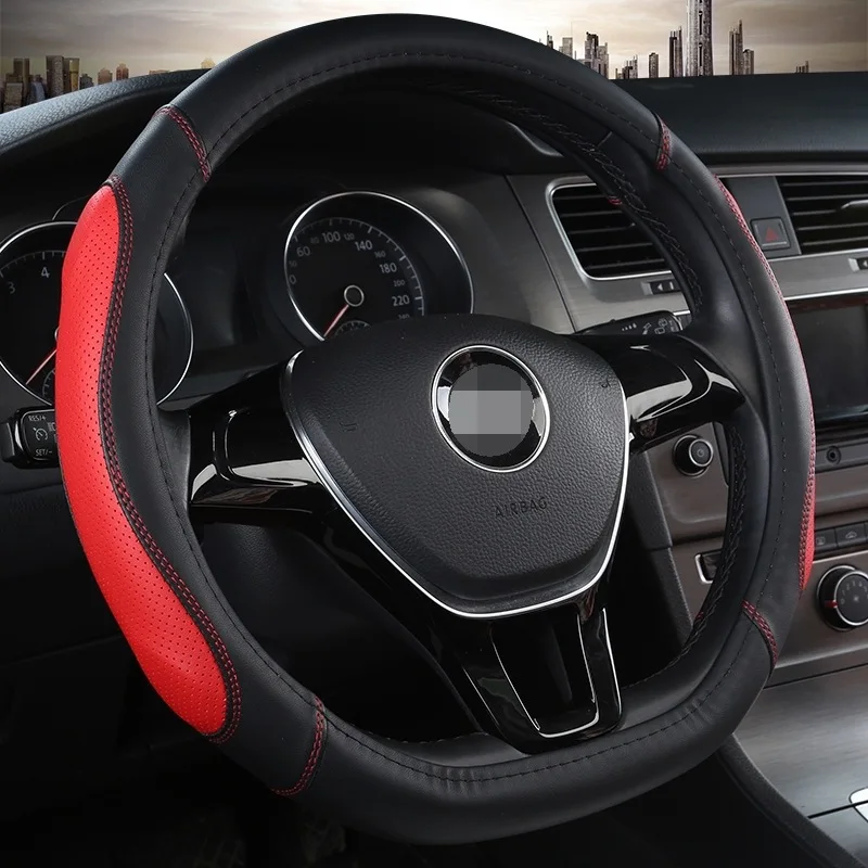 Чехол рулевого колеса автомобиля D форма Bump форма строчка кожа для Volkswagen Golf 6 7 Polo для Nissan Qashqai J11 X-trail T32 - Название цвета: Красный