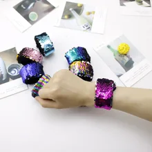 100 шт./партия, новая мода, новейший индивидуальный браслет с блестками русалки, двухцветная Рыбная чешуя, браслет из блесток, унисекс