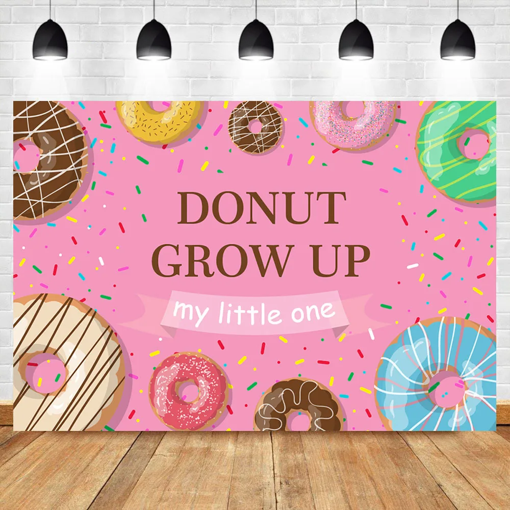 

Neoback Donut First Birthday Party Background Photography Baby Cake Girl Grow Up Pink Photography Backdrops For Photo Studio