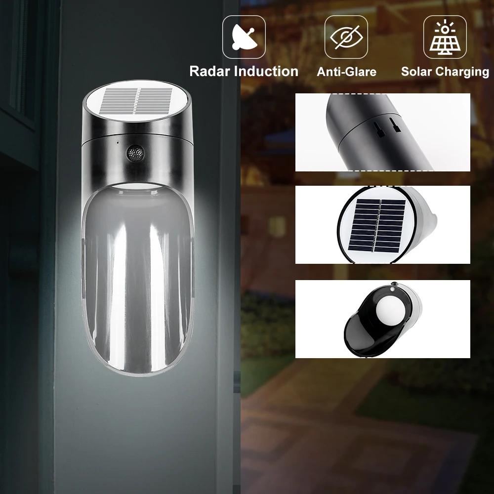 

BORUiT Outdoor Wireless Motion Sensor LED Solar Wall Lamp IP65 Waterproof Solar Light for Landscape Pathway Yard Garden Security