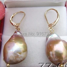 >>>> 20 мм фиолетовый ядросодержащие Pearl Earrings-925 золотой рычаг