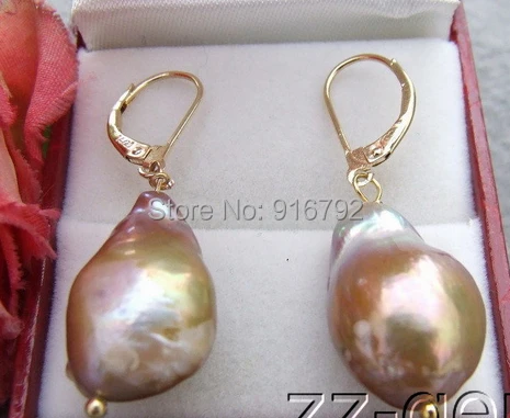 

Wholesale >>>> 20mm Purple Nucleated Pearl Earrings-925 Golden Lever Back