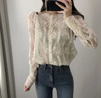 

Unicorn Rushed Regular Tumblr Free Shipping South Korea 2019 Spring Sweet Temperament New Perspective Exquisite Crochet Shirt