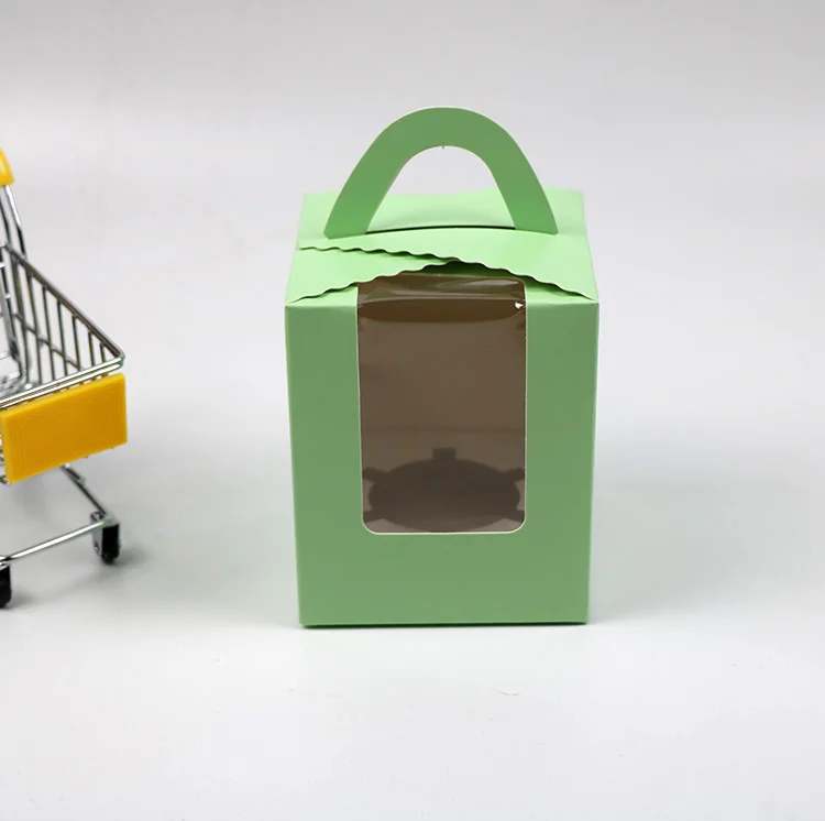 50 шт./лот розовые для капкейков коробки с ручкой свадебной Cake Box и упаковки кексы упаковку - Цвет: Зеленый
