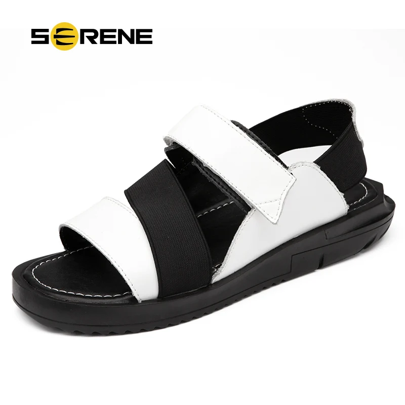 

SERENE 2018 New Arrival Summer Cow Leather Black White Sandals Big Size 38-44 Flip Flops Wear-resistan Men Shoes Male Shoes 2172