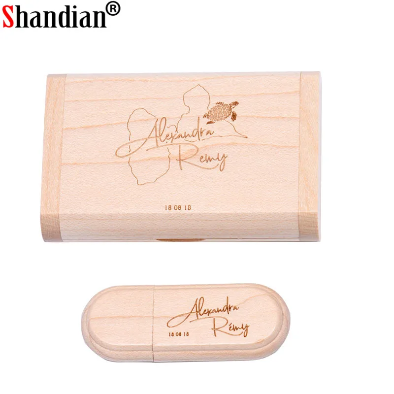 SHANDIAN Maple деревянный USB+ коробка usb флэш-накопитель флеш-накопитель 16 ГБ 32 ГБ 64 Гб фотография свадебный подарок(5 шт. цветная печать логотипа