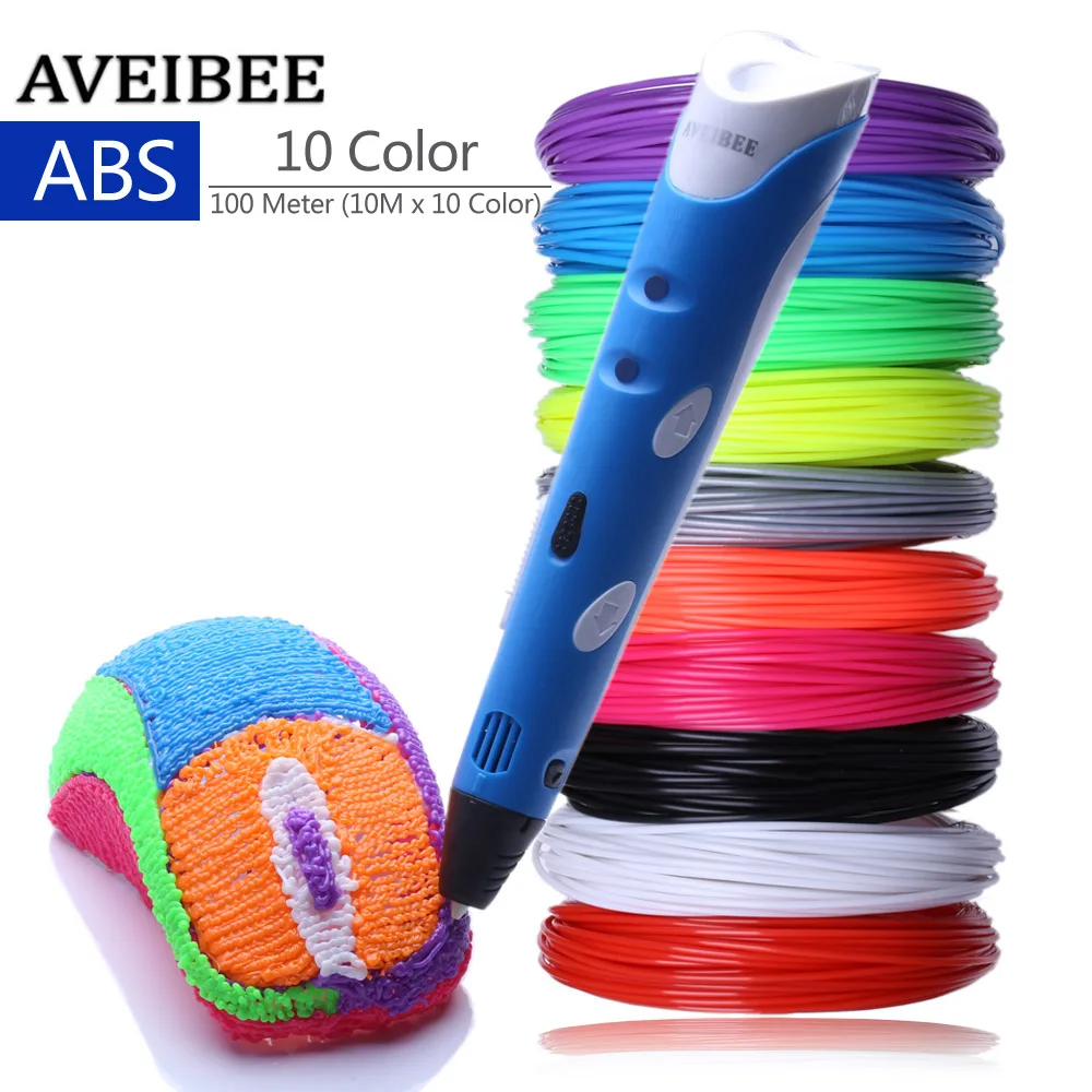 Blue Model 3D Pens 3 D Printing Pen With 10 Color 100 Meter ABS