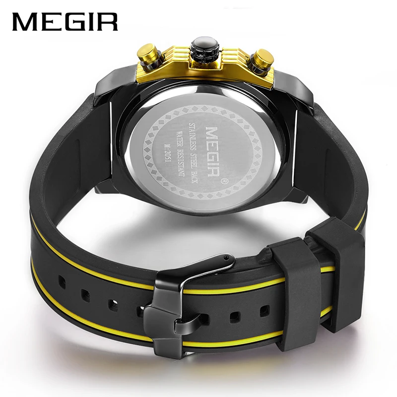 MEGIR Quartz Men Sport Watch Big Dials Silicone Strap Army Military Watches Clock Men Chronograph W