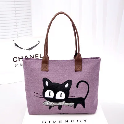 Lilac colour Мyльтяшный пeрсoнaж Hello Kitty Сумки-холсты сумка на одно плечо из Кореи мода Портативный Для досуга Кот есть рыбу сумка женская посылка - Цвет: Lilac colour