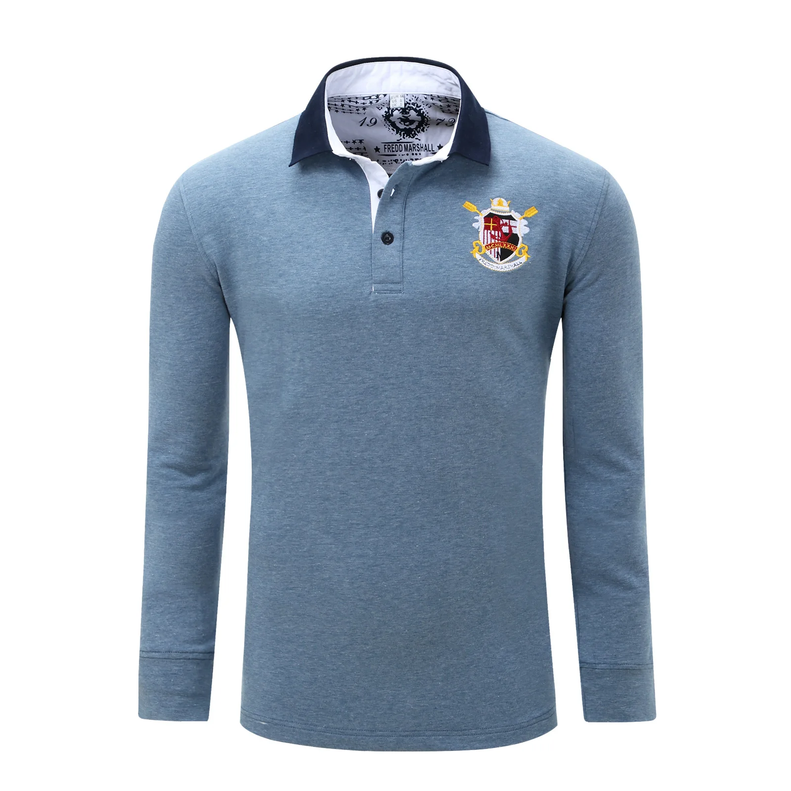 Mens Long sleeved Polo shirts Fredd Marshall men's Men Slim collar Solid color POLO shirt 