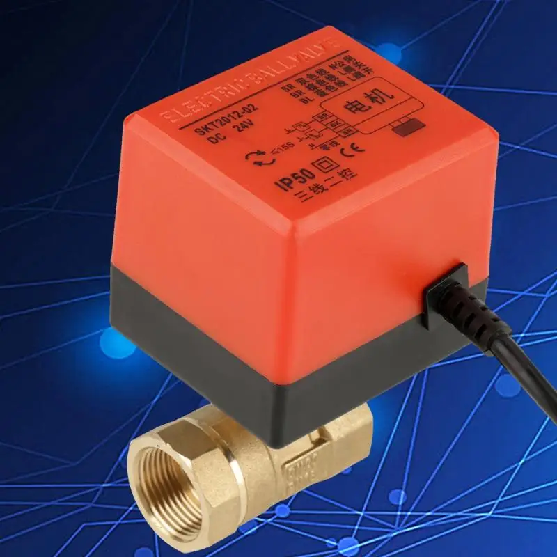 G3/4" DN20 DC 24V 2 Way Brass Motorized Actuator Ball Valve for Air Conditioner With Cable