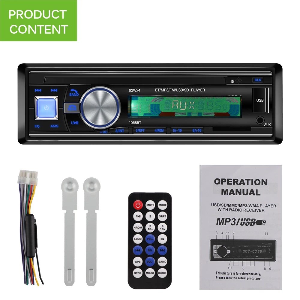 Onever Bluetooth автомобильный стерео аудио в тире MP3 радио плеер Поддержка USB SD AUX FM приемник с ИК-пультом дистанционного управления DC 12 В