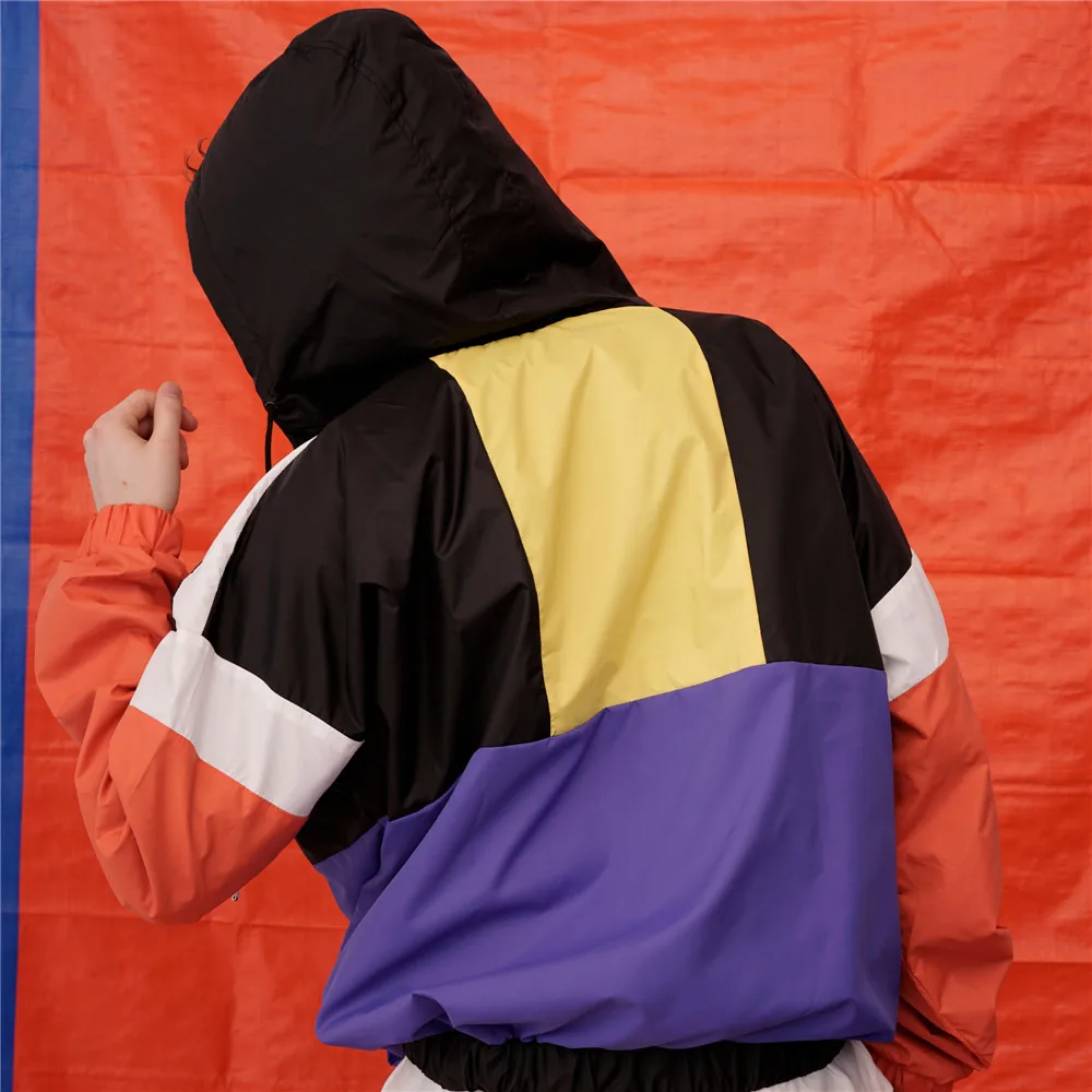 OSCN7 Hip Hop Contrast Color Hooded Jackets Men 2019 Streetwear Loose Casual Women Windbreaker Jackets Varsity Bomber Coat A13