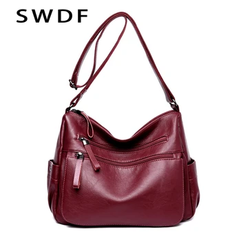 

SWDF New Women's Shoulder Bag Retro PU Leather Female Handbag Simple Style Dumplings Bag Large Capacity Handbag Messenger Bag