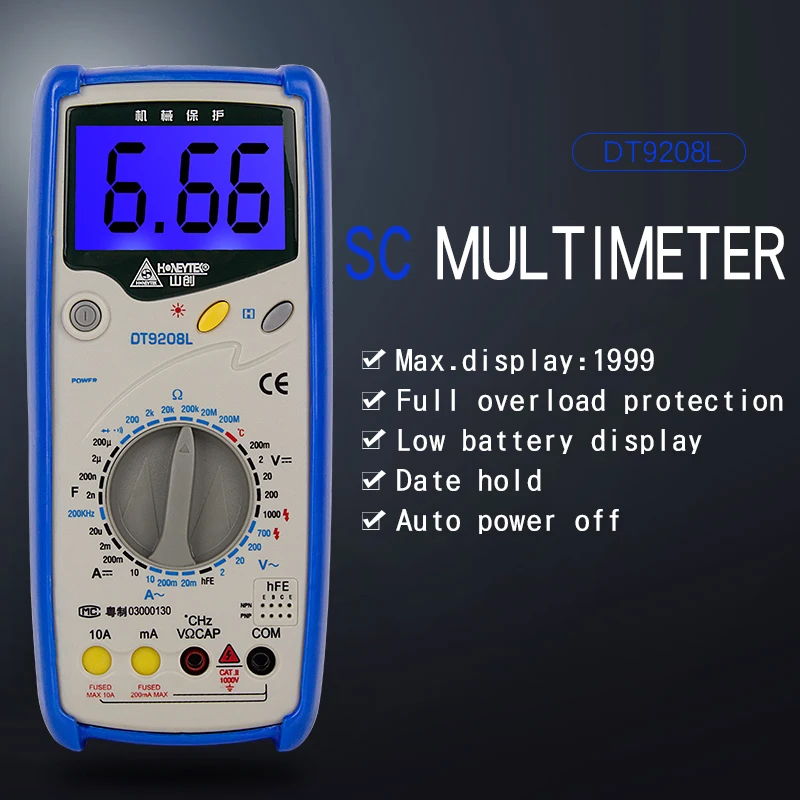 Высокое качество DT9208L цифровой ЖК-мультиметр метр тестер тока AC/DC напряжение Сопротивление Емкость Частота Тестер