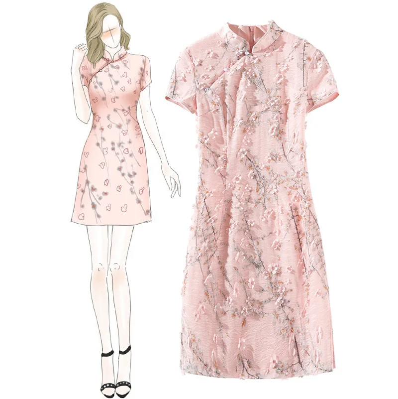 2019 Новый Для женщин сладкий розовый цветок Мини Qipao Элегантные аппликации торжественное платье в традиционном китайском стиле Ципао с