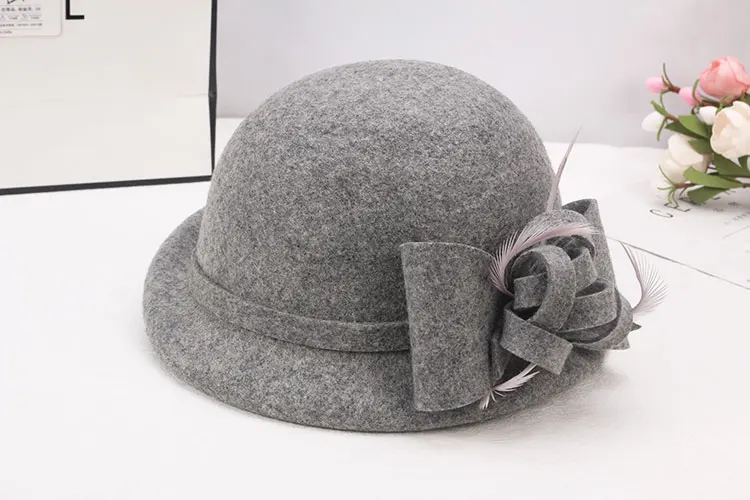 Женская шерстяная шляпа Fedora, Женская осенне-зимняя новая шерстяная шляпа с бантом, Женская Модная элегантная Шляпа Fedora с короткими ручками, B8954