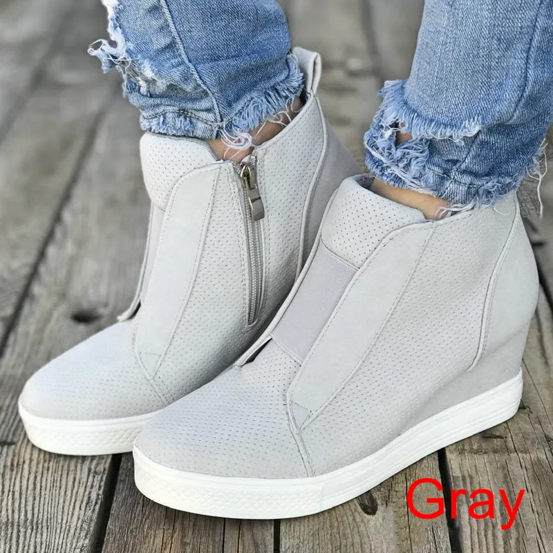 gray Adputent/женские дышащие кроссовки; коллекция года; обувь на танкетке; обувь из вулканизированной кожи; женская повседневная обувь из искусственной кожи; tenis feminino - Цвет: gray