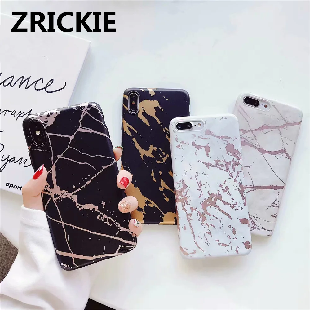 

ZRICKIE Gold Marble Collage Pattermed Phone Case for iPhone X Soft TPU Back Cover for iPhone XR XS Max 6 6S 7 8 Plus Coque Skin