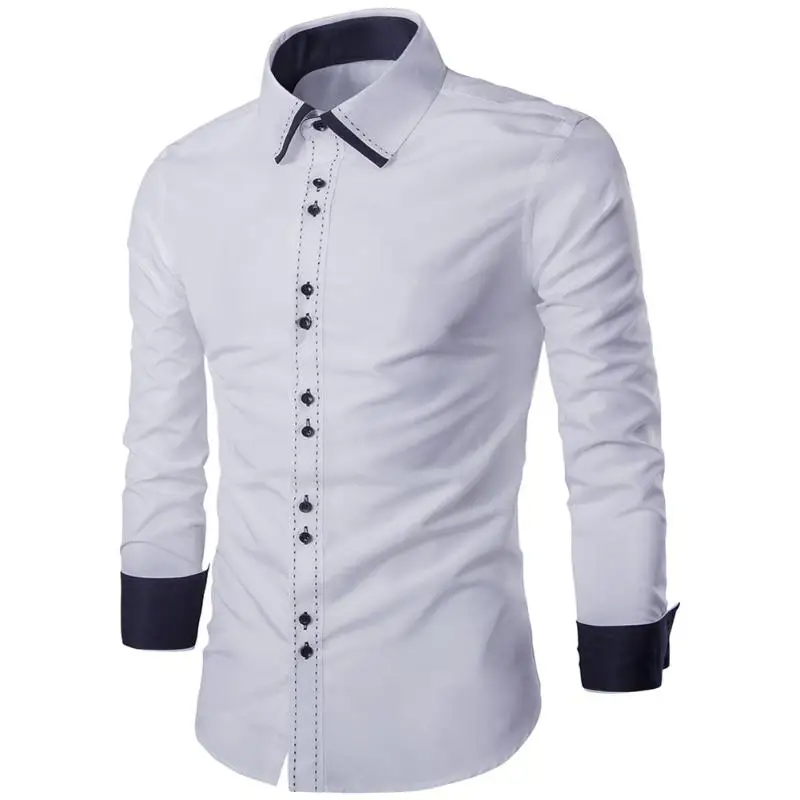Mens Stylish Shirts Black And White Long Sleeve Dress Shirts Slim Fit