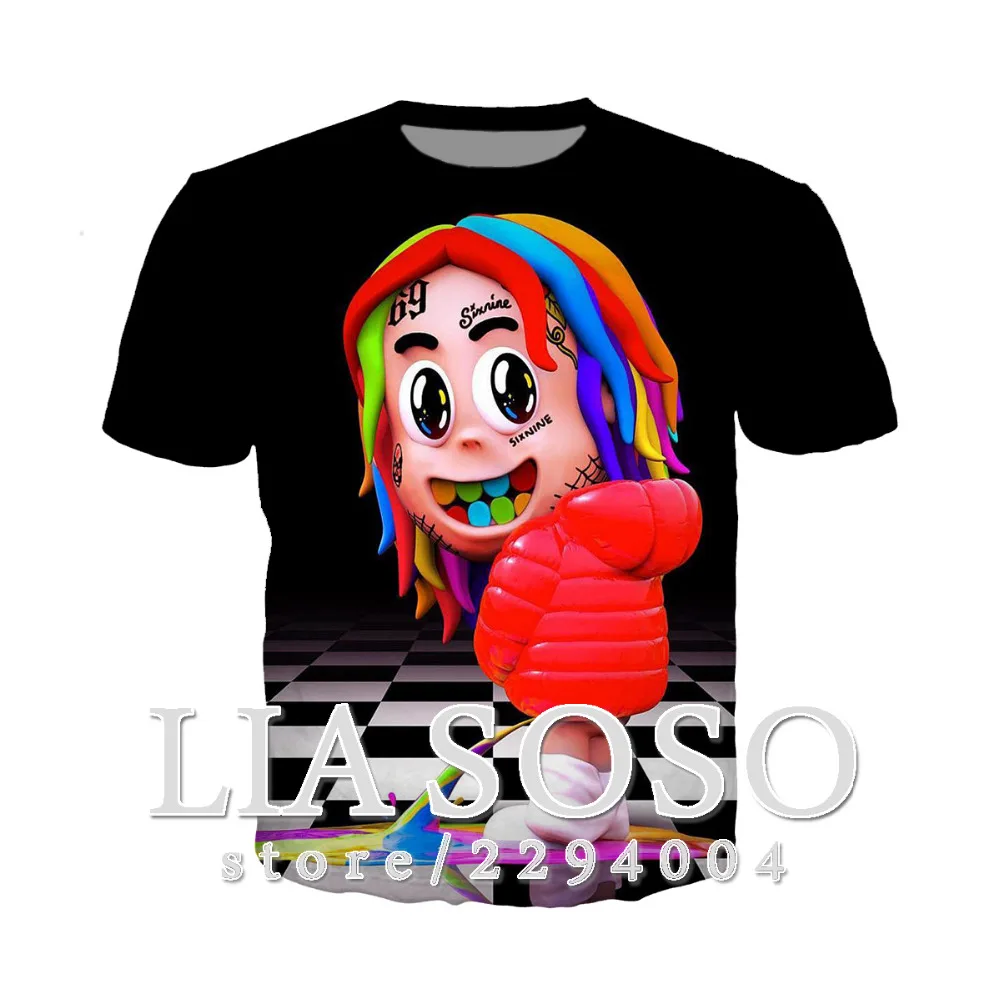 Harajuku 3D с коротким рукавом аниме 6ix9ine Мужская и женская футболка в Kaneki печать 3D Повседневная футболка рубашка хипстер хип хоп Новые Топы e1