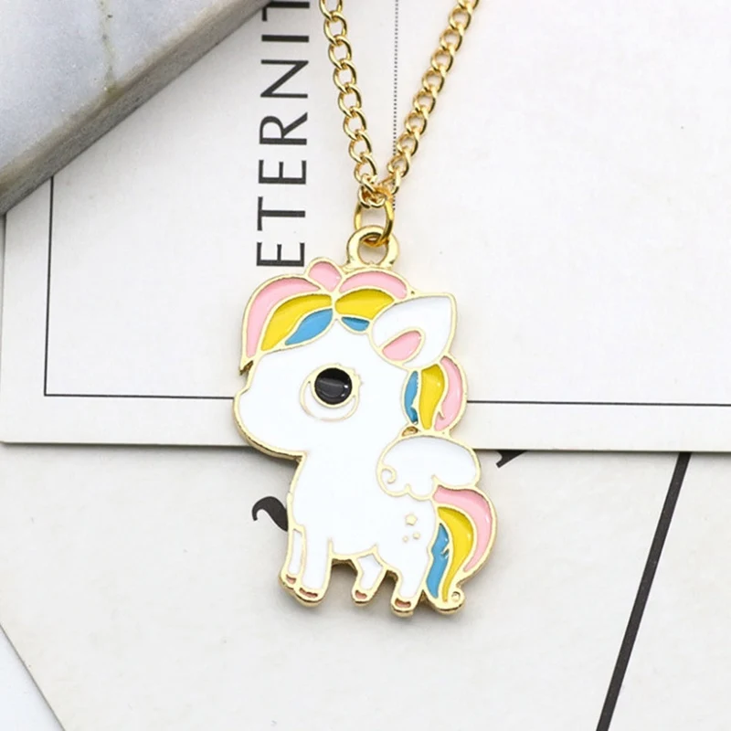 DIY милое ожерелье с единорогами сердце любовь кулон мультфильм Радуга Прямая
