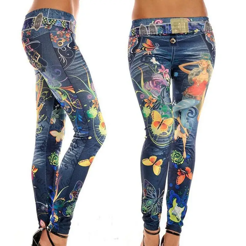 Download WomenLeggings Autumn Jeans Leggings Slim Mock Pocket Woman ...
