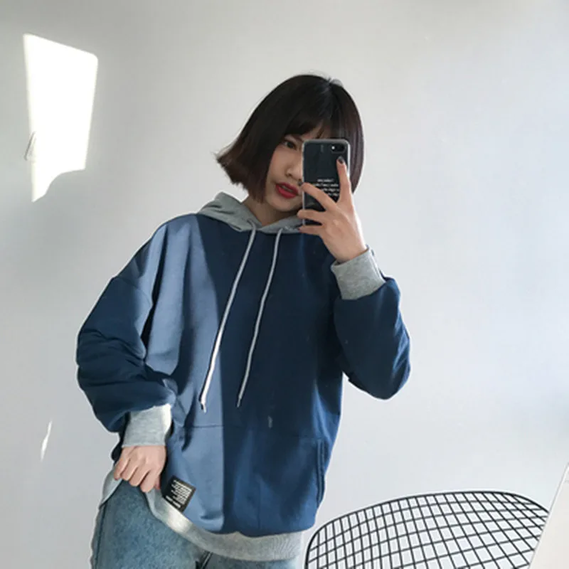 

2 colors 2017 spring faux two piece hoodies sweatshirts womens pullovers (A9287)