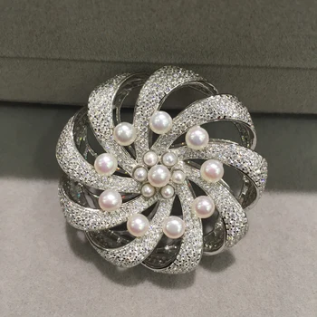 

DIY Jewelry Finding & Components Round Connectors Silver With Cubic Zircon & Fresh Water Pearl Fashion Women Jewerly