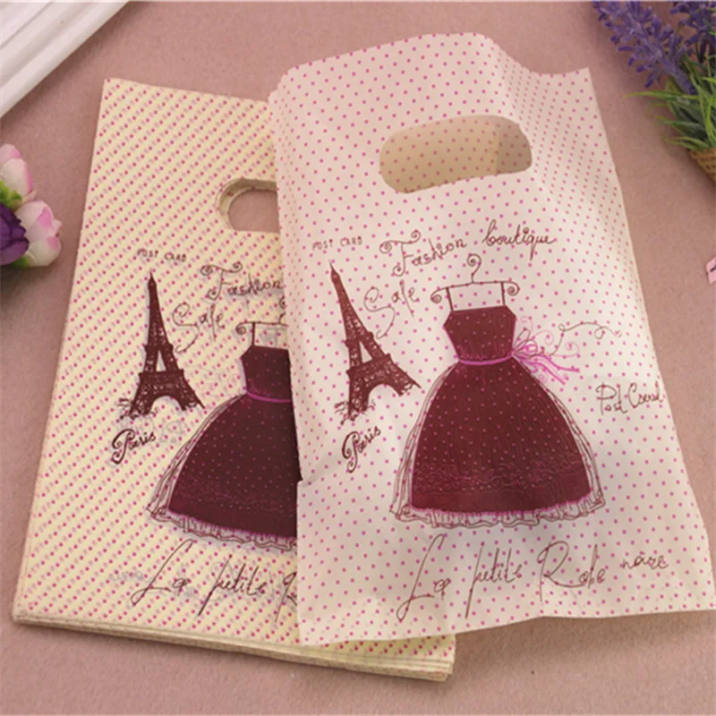 Hot Sale Wholesale 100pcs/lot 15*20cm Luxury European Style Fashion Skirt Gift Bags Plastic Underwear Packaging Bags