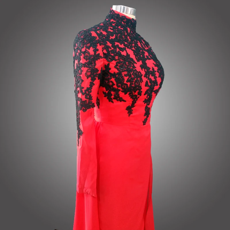 Праздничное платье Дубай cаудовская Аравия; Robe de Soiree с кружевными аппликациями, черного цвета с длинным рукавом вечернее платье новое поступление торжественное платье