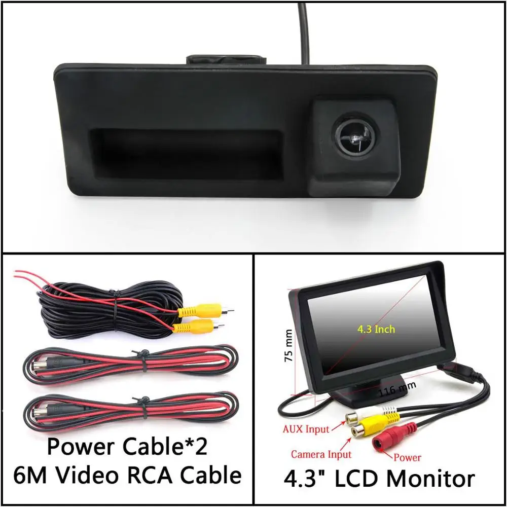 Cam Add 4.3 inch LCD Owtosin Автомобильный багажник ручка камера заднего вида для vw Caddy MK3 2K монитор парковки автомобиля - Название цвета: Cam Add 4.3 inch LCD