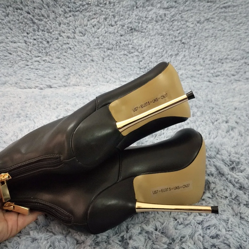 CHMILE CHAU/черная пикантная обувь для вечеринок женские сапоги до середины икры на высокой металлической шпильке zapatos mujer, большие размеры, 3845BT-c2