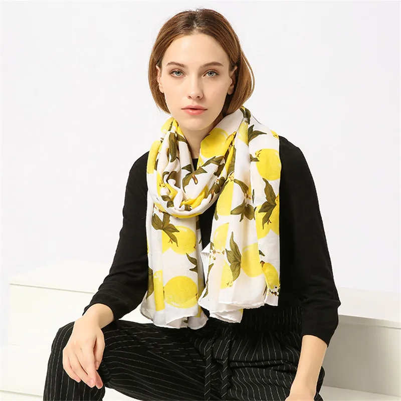 Fashionable new cotton and linen printed scarf popular lemon pattern