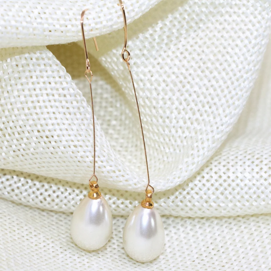 

Hot sale white 9*13mm teardrop shell simulated-pearl long earrings wholesale free shipping women eardrop dangle jewelry B1810
