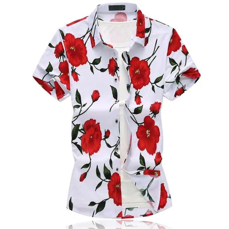 

Plus size 6XL 7XL Blouse Men's clothing Social Shirt for Men Hawaiian New model Shirts Male Flowers Korean Style Summer