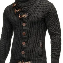 ZOGAA плюс размер мужской кардиган, свитер Осень Зима Повседневная Водолазка Свитера с длинным рукавом однотонные вязаные мужские пуловеры