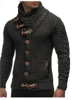 

ZOGAA Plus Size Men Cardigan Sweater Autumn Winter Casual Turtleneck Sweaters Long Sleeve Solid Knitting Mens Pullover Sweaters