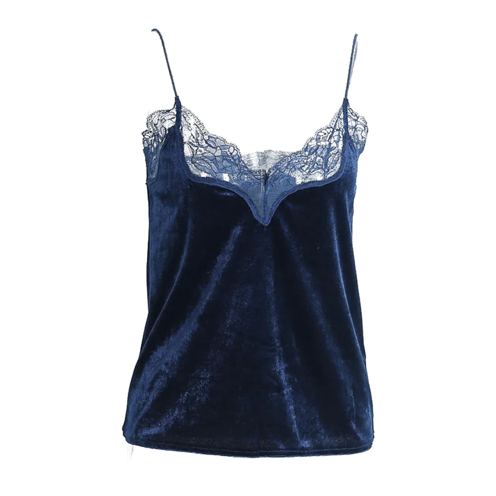 Royal Blue Для женщин V Средства ухода за кожей шеи спинки Кружево Лотос камзол Повседневное укороченный топ без рукавов S-XL Размеры - Цвет: Royal Blue