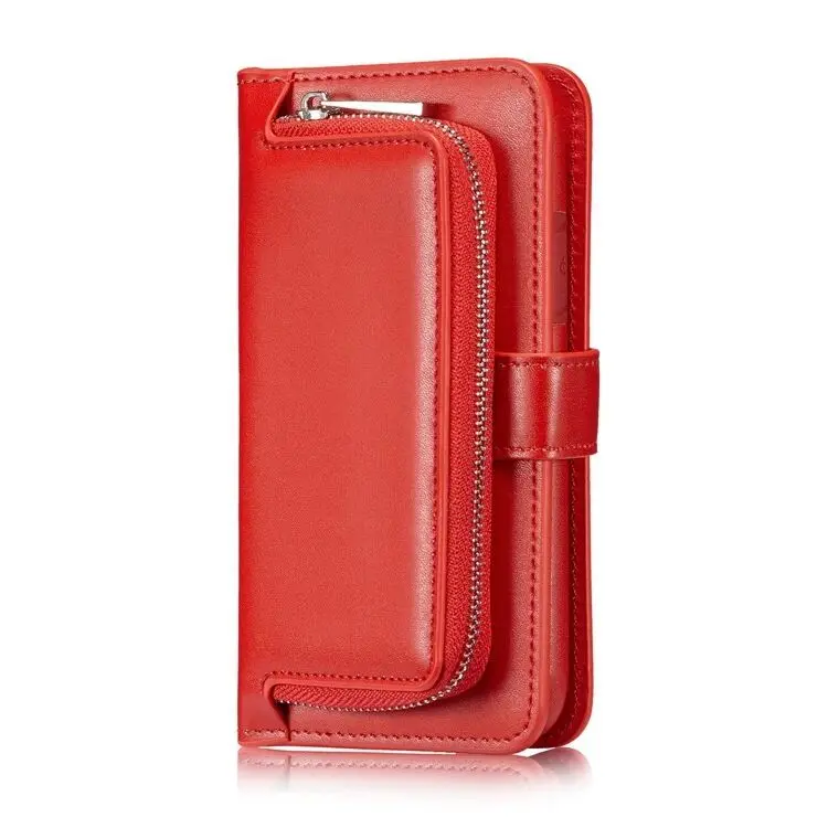 Red Чехол-кошелек на молнии для iPhone XS Max XR X S, чехол 2 в 1, Магнитный кожаный чехол для iPhone 8 Plus, 8, 7, 6, 6 S, Роскошный кошелек, чехол EEMIA - Цвет: Red