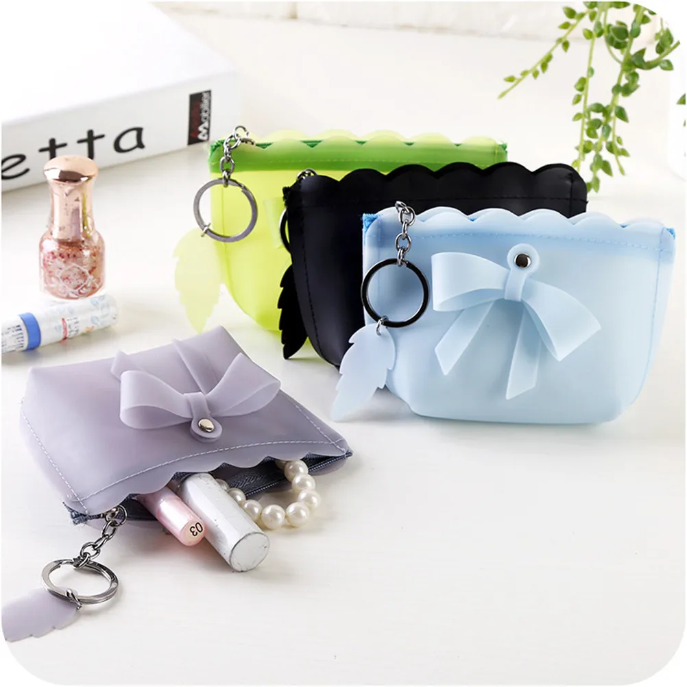 Candy Color Cute Small Silicone Mini Coin Purse Bag Women Silicone Bow