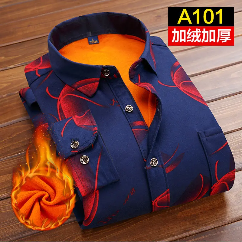 Классическая мужская рубашка с принтом, Camisa Hombre, Зимняя шерстяная теплая рубашка, приталенная повседневная мужская рубашка с длинным рукавом, рубашки для бизнеса - Color: A101