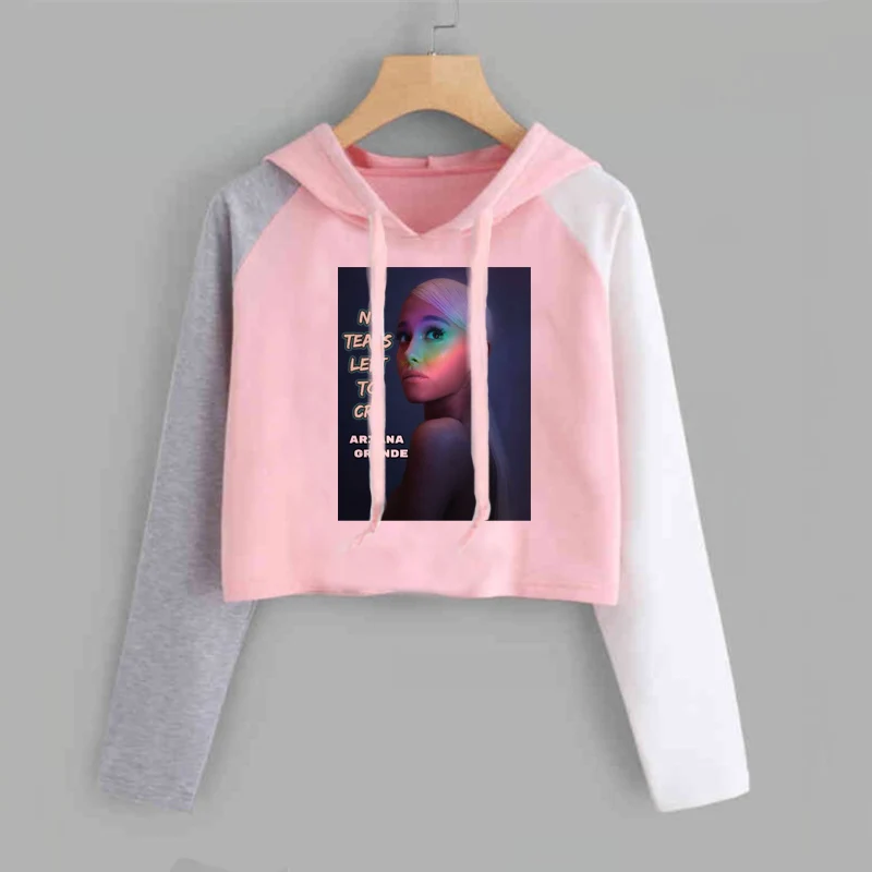pink2 Ariana Grande, укороченный топ с капюшоном, Женская Толстовка без слез, толстовка с надписью «Thank U Next Imagine Yuh», весенне-осенняя укороченная одежда - Цвет: pink2