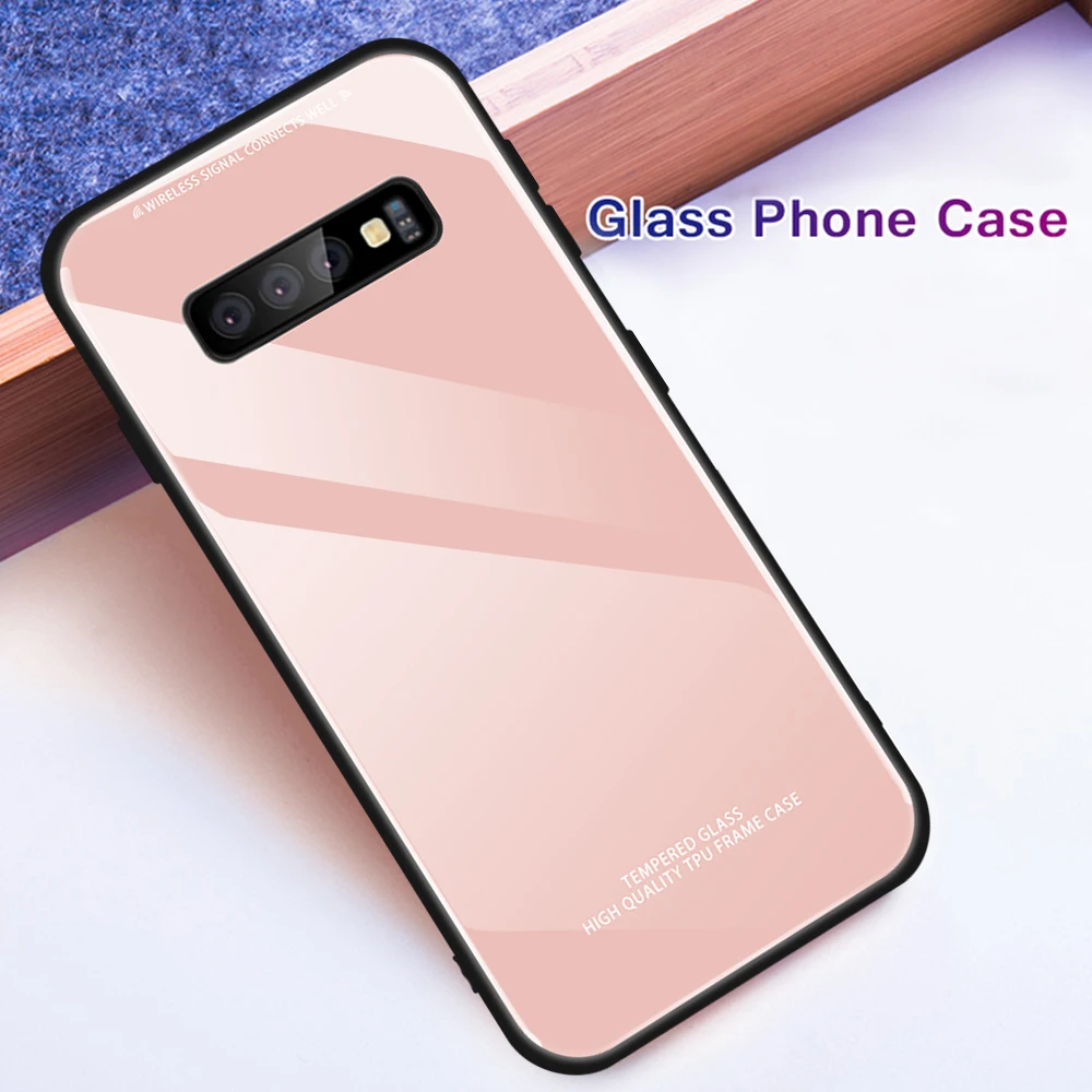 

Tempered Glass Case For Samsung Galaxy S10 Plus S10e S 10 e Plus 10Plus Solid Color Fashion Shell For Samsun Cover Fundas Capa