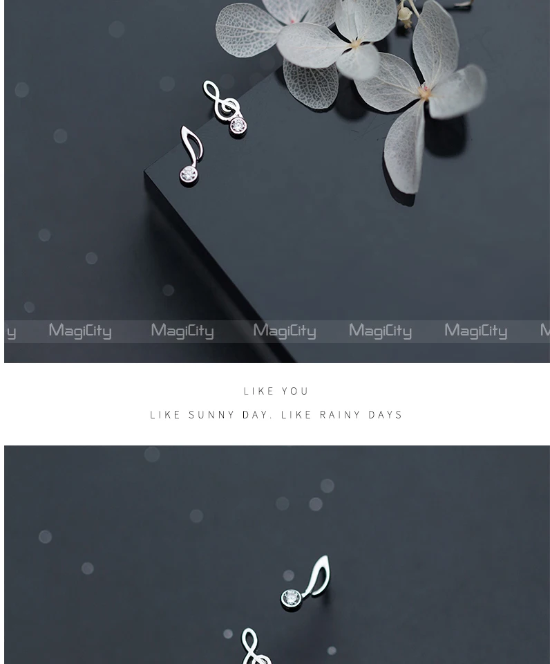 New Fashion Cute Lovely Musical Note 925 Sterling Silver Stud Earrings For Women Girls Earring Jewelry zilveren oorbellen 925 (4)