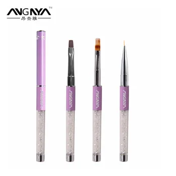 

ANGNYA Professional UV Gel Nail Brush Nylon Hair 3Pcs Flat Painting Brush Liner Brush Wave Shape Nail Brush Color Purple