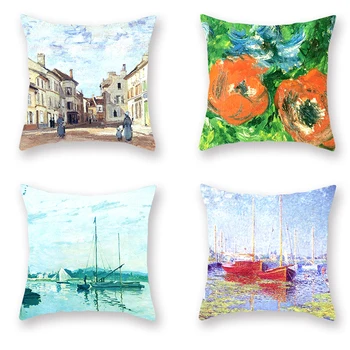 

Impressionist Decorative Pillowcase Monet-Filler's Seine Estuary Landscape Pattern Throws Pillows Sofa Decorative Cushion Cover