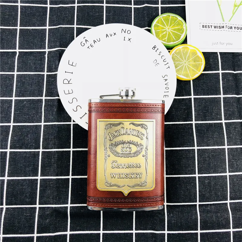 Лидер продаж, Bpa Free, 9 унций, JD, воронка для виски, фляга для ликера, фляга из нержавеющей стали, 304, фляжка для спирта, водки, Джек, фляга с оберткой из искусственной кожи