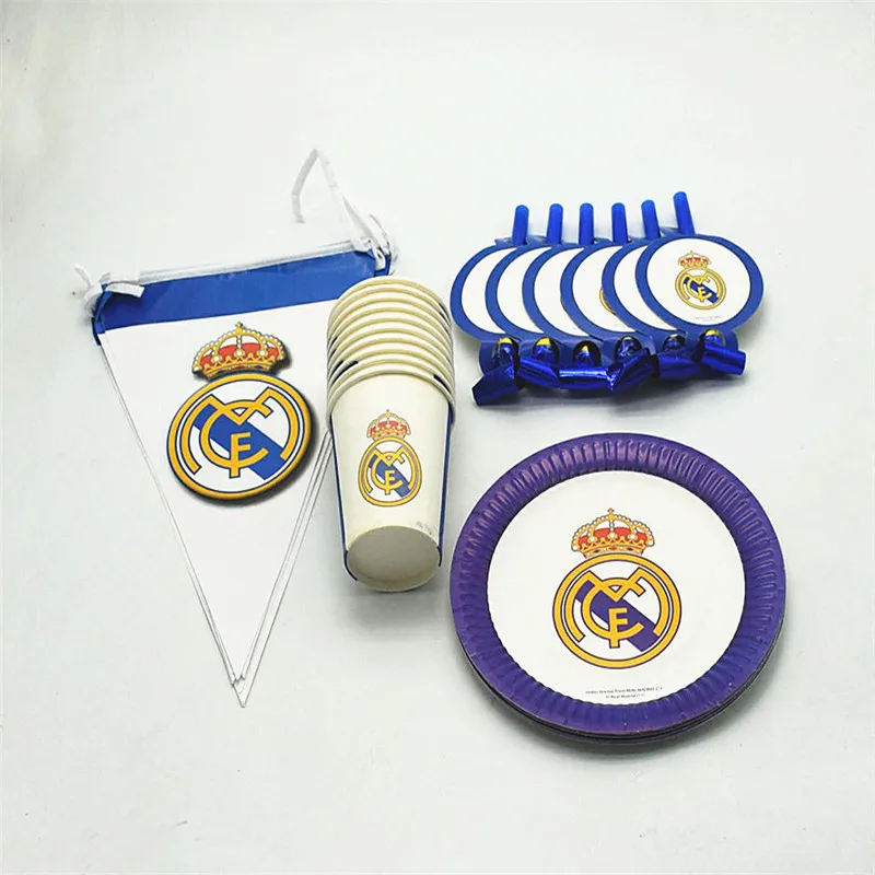 

cartoon football real madrid theme birthday partys disposable tableware sets cups plates banners blowouts