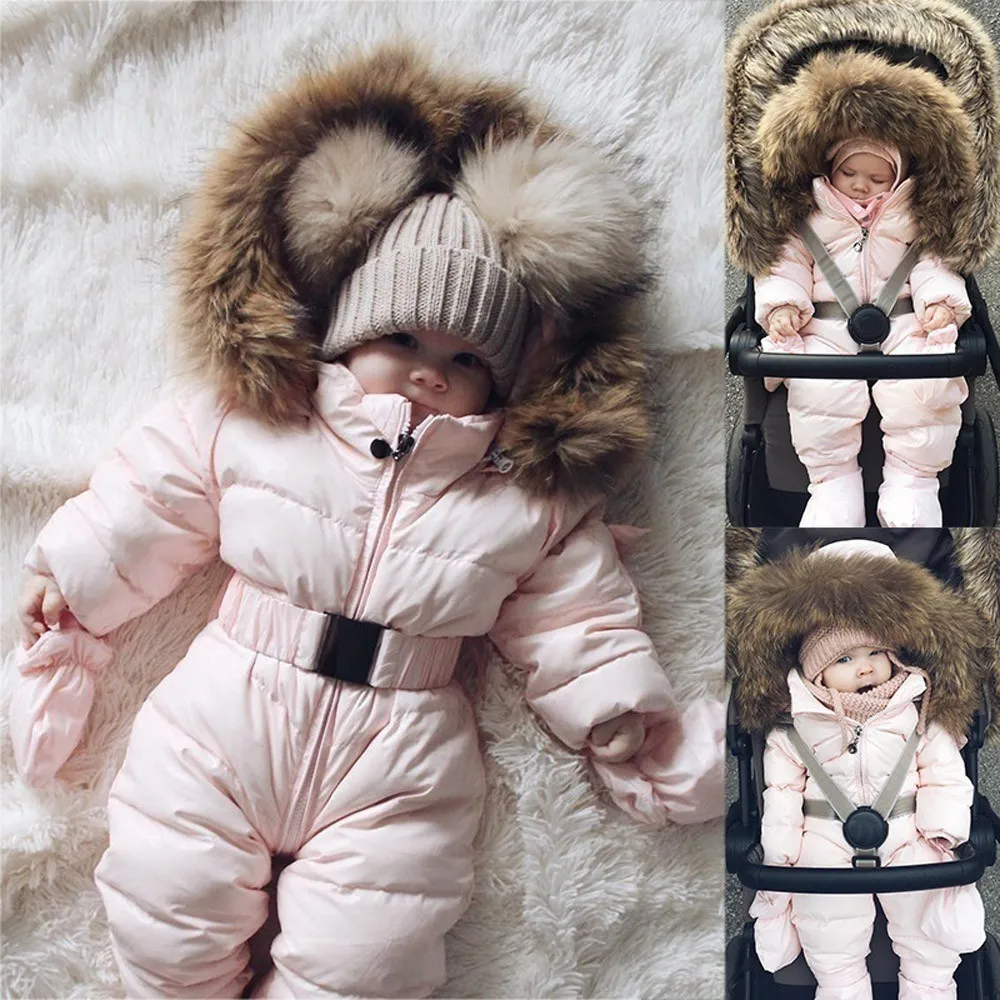 

Autumn Winter Newborn Infant Girls Boys Down Jacket Baby Romper Hooded Faux Fur Zipper Jumpsuit Thick Coat Kids Snow Wear #IS